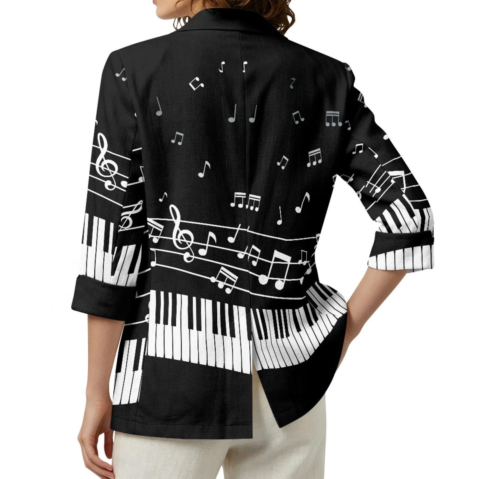 PENSTROLL Open Front Linen Style Beach Cardigan Breathable Daily Shrug for Work Piano Music Notes