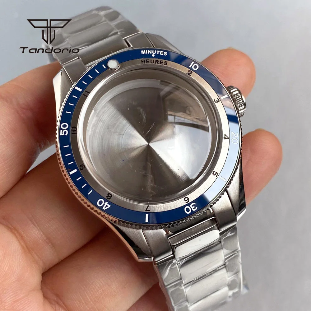 tandorio 316L Edelstahl 40 mm Taucheruhrengehäuse + Innenring + Armband gewölbter Saphir 20 bar wasserdicht passend für NH35 NH36 ETA2824 PT5000 7