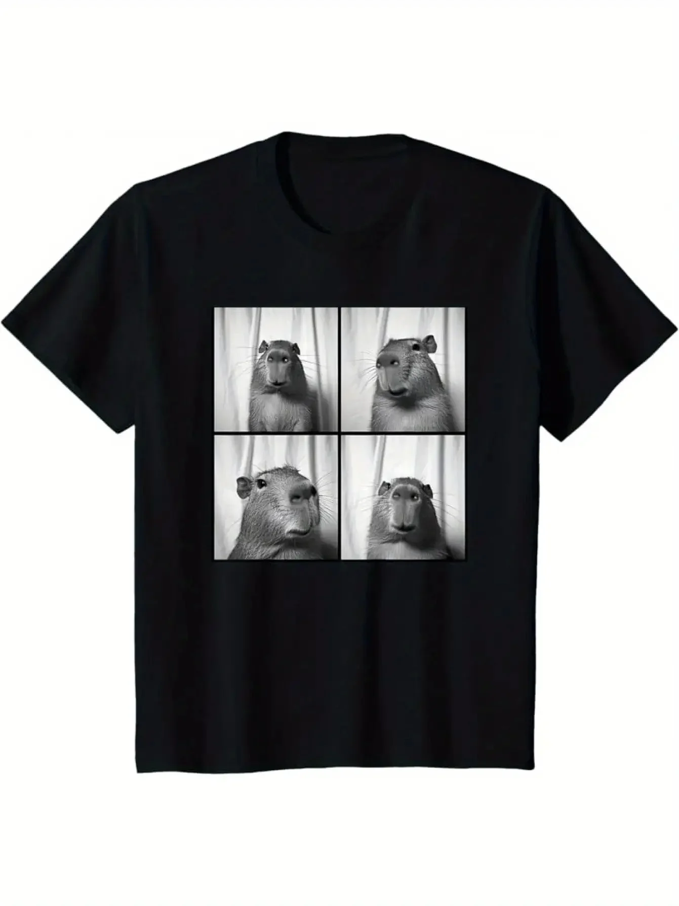 

Capybara Photo Booth Collage Graphic T-Shirt Breathable Cotton Short Sleeve Tee Funny Animal Lover Casual Wear