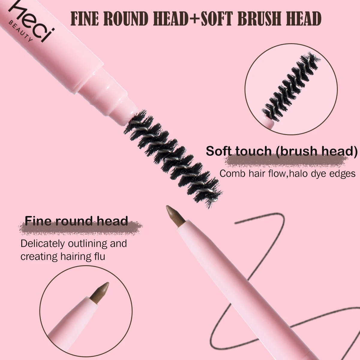 2in1 Pink Ultra-Thin Eyebrow Pencil With Brush 3-Color Waterproof Powder Precision Eyebrow Pencil 3d Extra Slim Brow Pencil