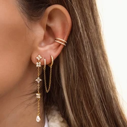 TIANDE Gold Color Tassel Double Loop Long Chain Earrings For Women Zircon Piercing Stud Hoop Drop Earrings 2023 Fashion Jewelry