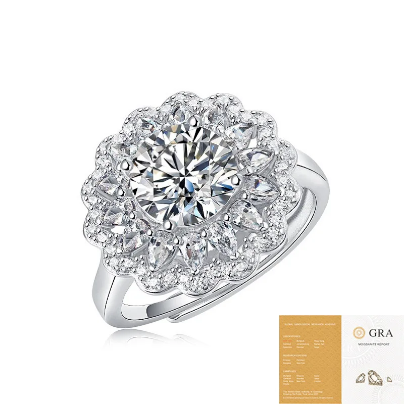 2ct D Color Moissanite Ring for Women GRA Certified Lab Diamond Engagement Wedding Band 925 Sterling Silver Luxury Rings Gift
