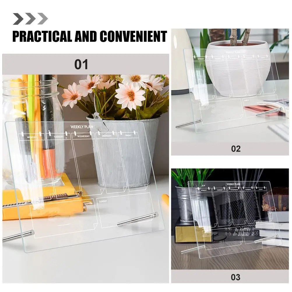 1 комплект акрилового настольного еженедельника, прозрачная доска для сухого стирания, гвозди 7 см, 6 ручек, прозрачный блокнот для заметок для домашнего офиса, письма, планирования