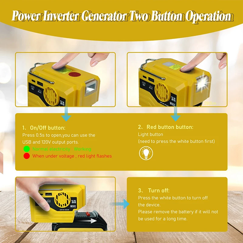 Inversor portátil 200W para baterías Makita/DeWalt 18V con luz LED - imagen 3