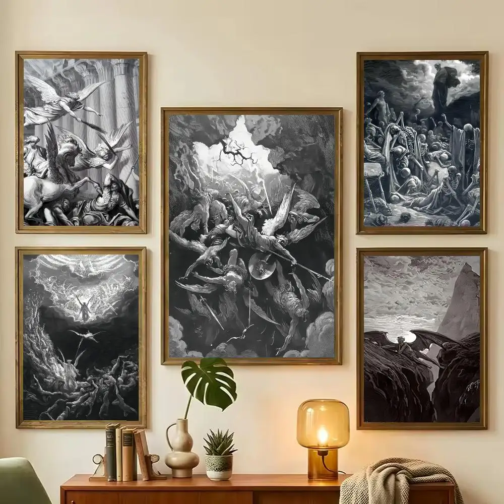 Gustave Dore Paradise Lost Satan Painting Calligraphy Stylish Wall Art Poster, Bedroom Living Room Home Decor Gift