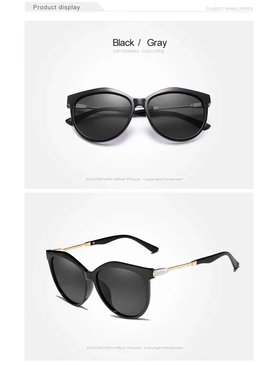 KINGSEVEN Mode Frauen Sonnenbrille Polarisierte UV400 Objektiv Luxus Fahren Runde Große Rahmen Gläser Legierung Cat Eye Weibliche Brillen – Detail 5