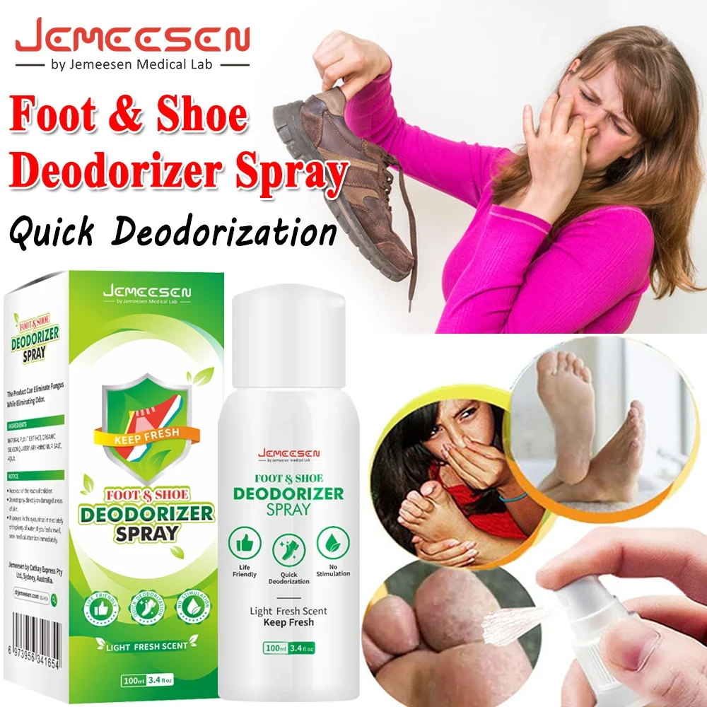 Jemeesen 100ML Foot Shoes Deodorizer Spray Foot Deodorant Spray Remove Feet Odor Freshener Shoes Odor Eliminator Socks Foot Care