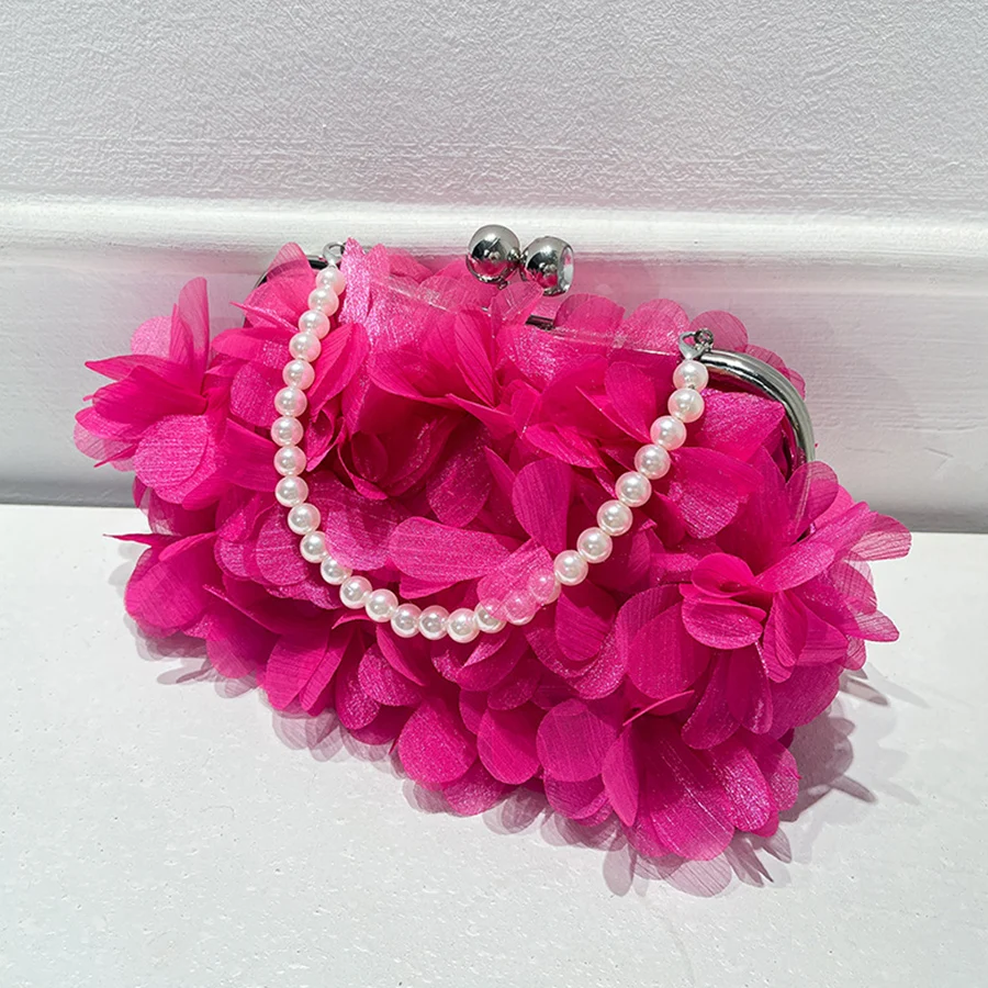 

Flower Dinner Purse Designer Floral Pearl Chain Crossbody Bride Handbags Clutches Woman Petal Evening Party Wedding Dress Bags