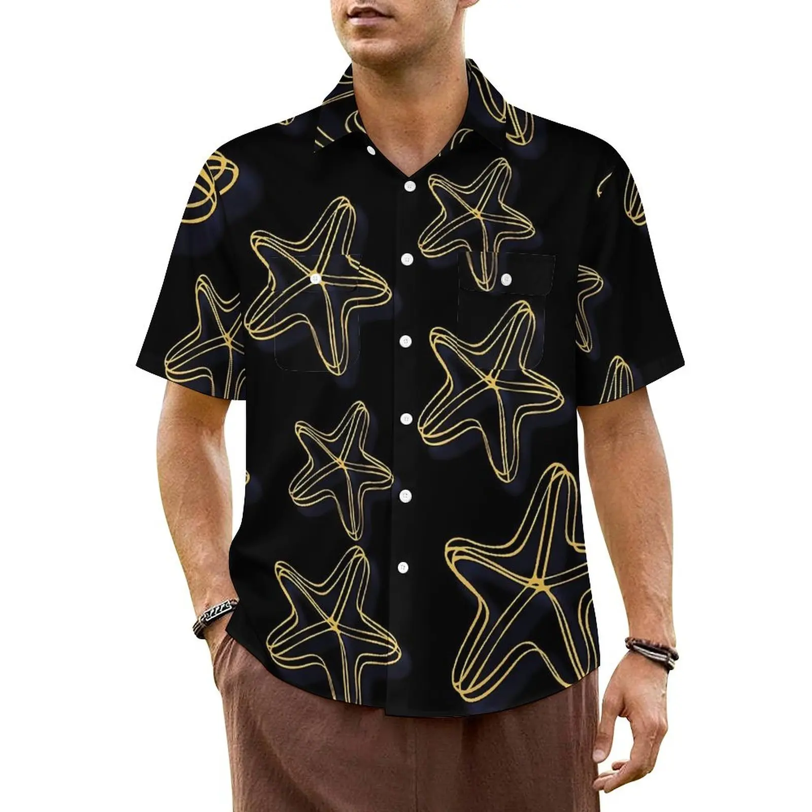 

Starfish Print Beach Shirt Abstract Animal Hawaiian Casual Shirts Male Elegant Blouses Short Sleeve Breathable Custom Tops