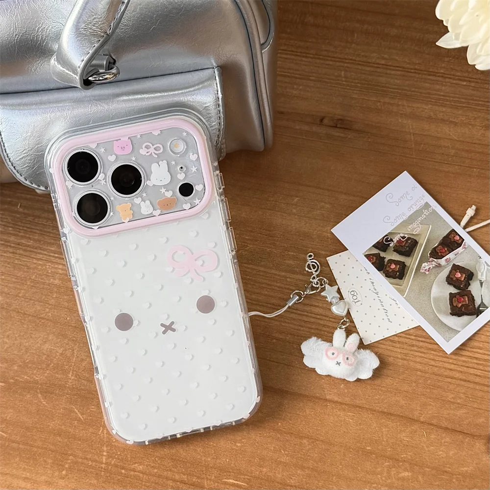 

Lovely Little Love Miffy Rabbit Silicone Phone Case for iPhone 15 16 17 Pro 16 Max 15 Pro Max Funda With Charm Cartoon Cases