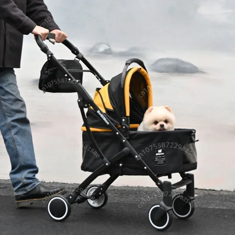 JHZ for Large Capacity Lightweight Pet Stroller Foldable Dog Stroller Detachable Basket Portable Travel Pet Stroller 4 Wheel