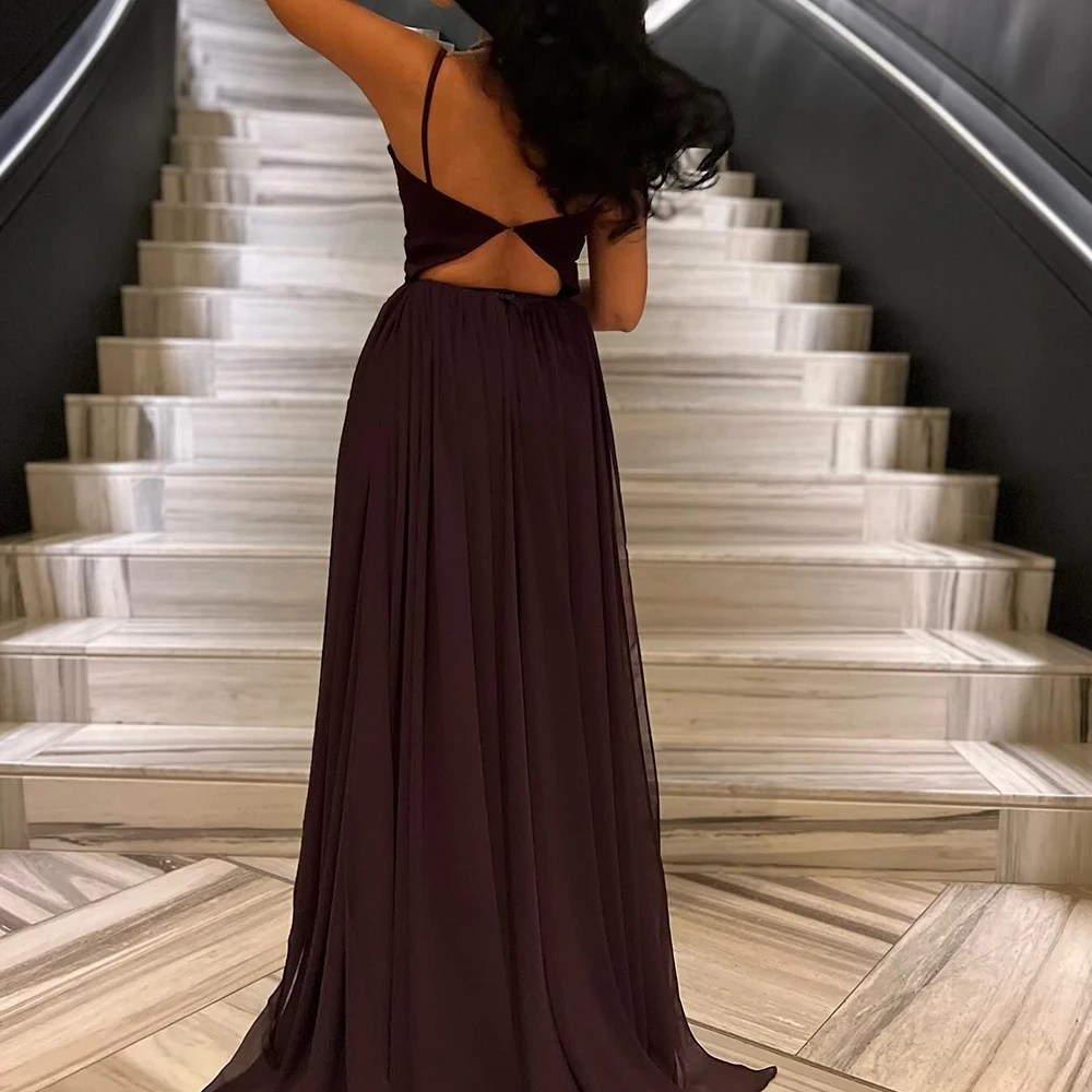 Customized Jersey Straight Spaghetti Straps Evening Dress Side Slit Strapless Floor Length Sleeveless Panel Train Delicate