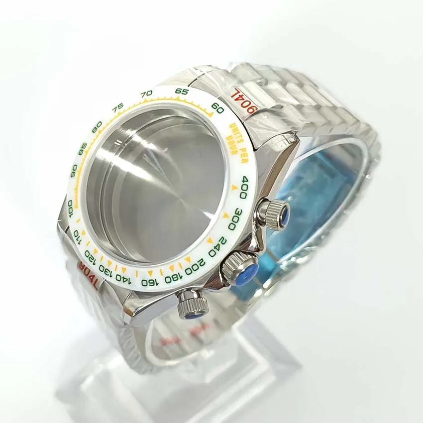 

39mm Stainless Steel Case Sapphire Crystal President Bracelet For VK63 Quartz Movement Watch Accessories