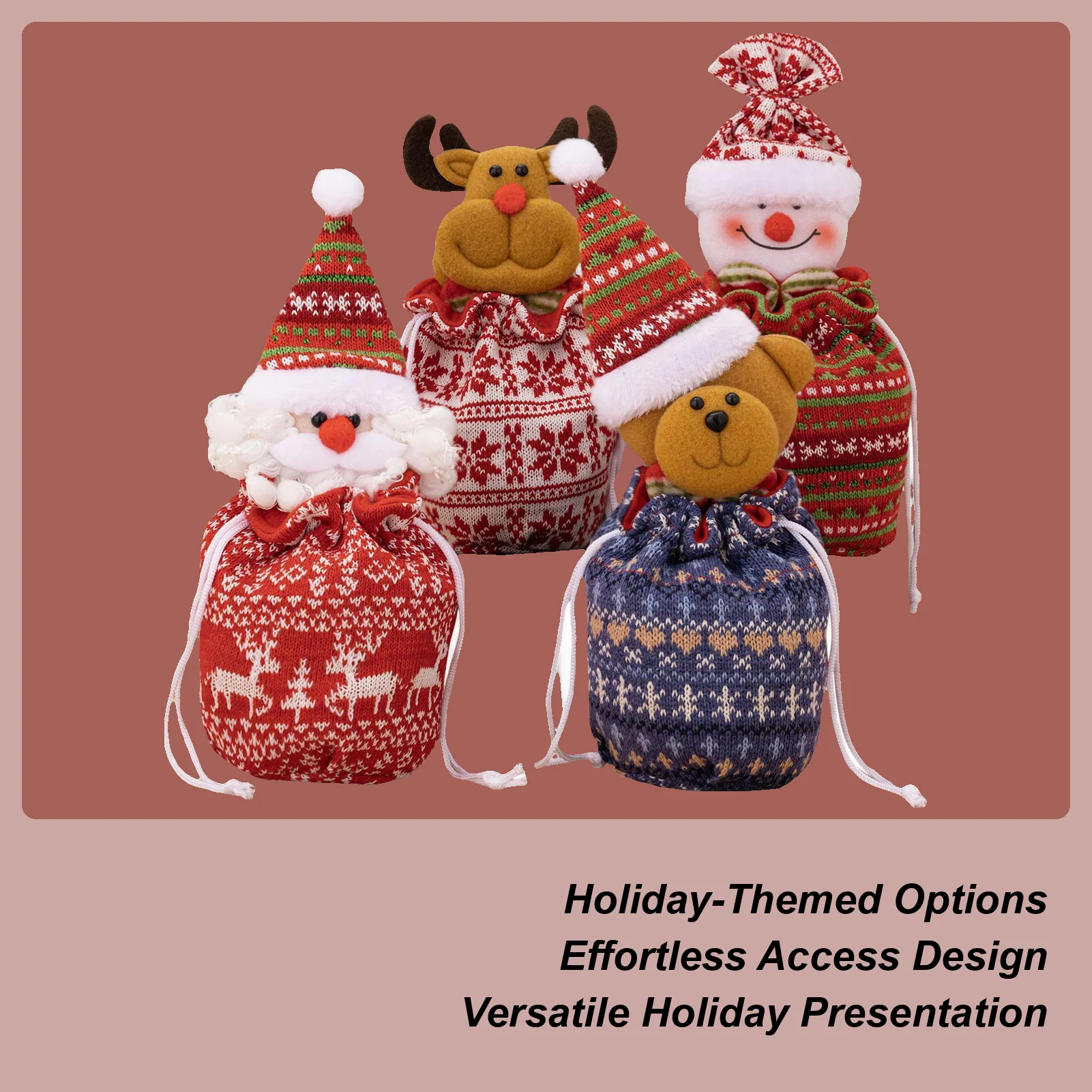 

Рождественские сумки на шнурке, 4 шт., рождественские подарочные пакеты, вязаные яблоки, подарки для конфет, многоразовые тканевые сумки для хранения для декора вечеринки