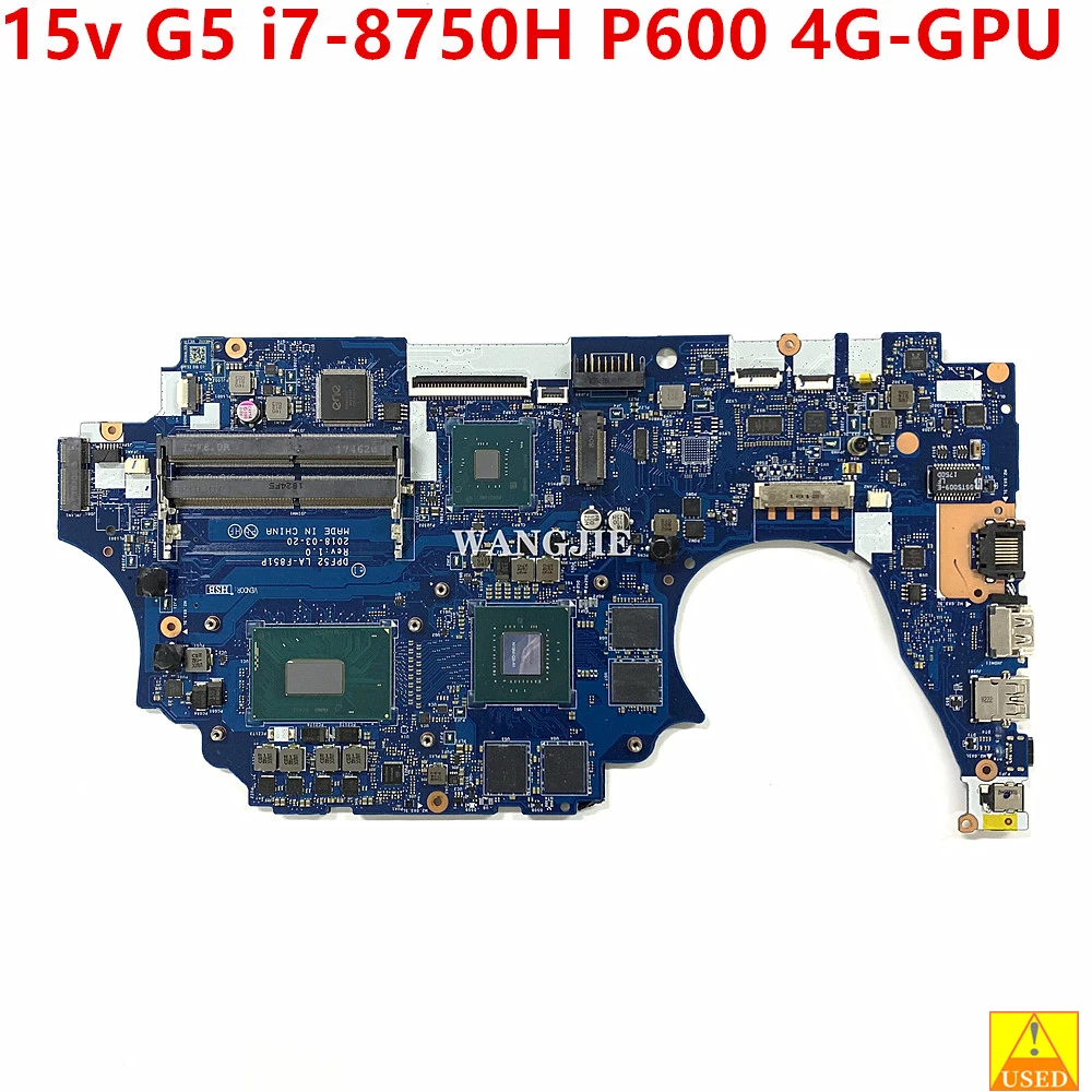 For HP ZBook 15V G5 Laptop Motherboard DPF52 LA-F851P W/ SR3YY i7-8750H CPU NVIDIA Quadro P600 4G-GPU L25092-001 L25092-601