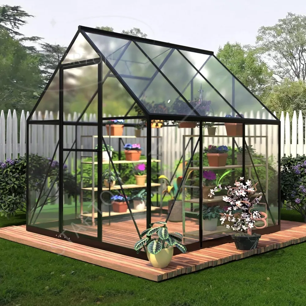 6 x 6 FT Polycarbonate Greenhouse for Outdoors, Heavy Duty Walk-in Greenhouses with Roof Air Vent