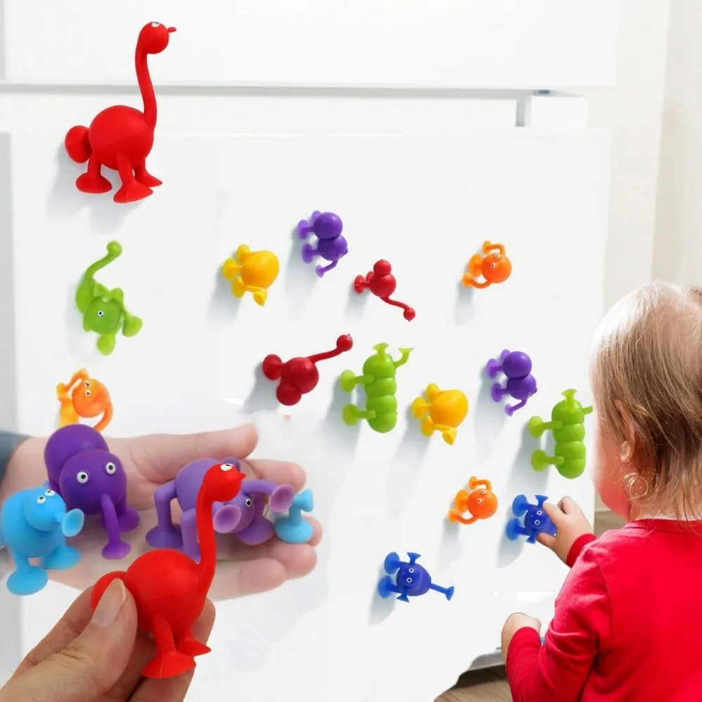 

Красочные мягкие силиконовые игрушки-присоски в виде животных, 9 шт., сенсорные игрушки для снятия стресса, интерактивная игра для родителей и детей, конструктор-присоски, подарок