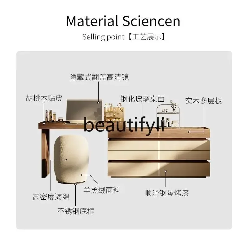 

A26 2025 new bedroom minimalist high-end designer solid wood clamshell integrated corner dressing table a16
