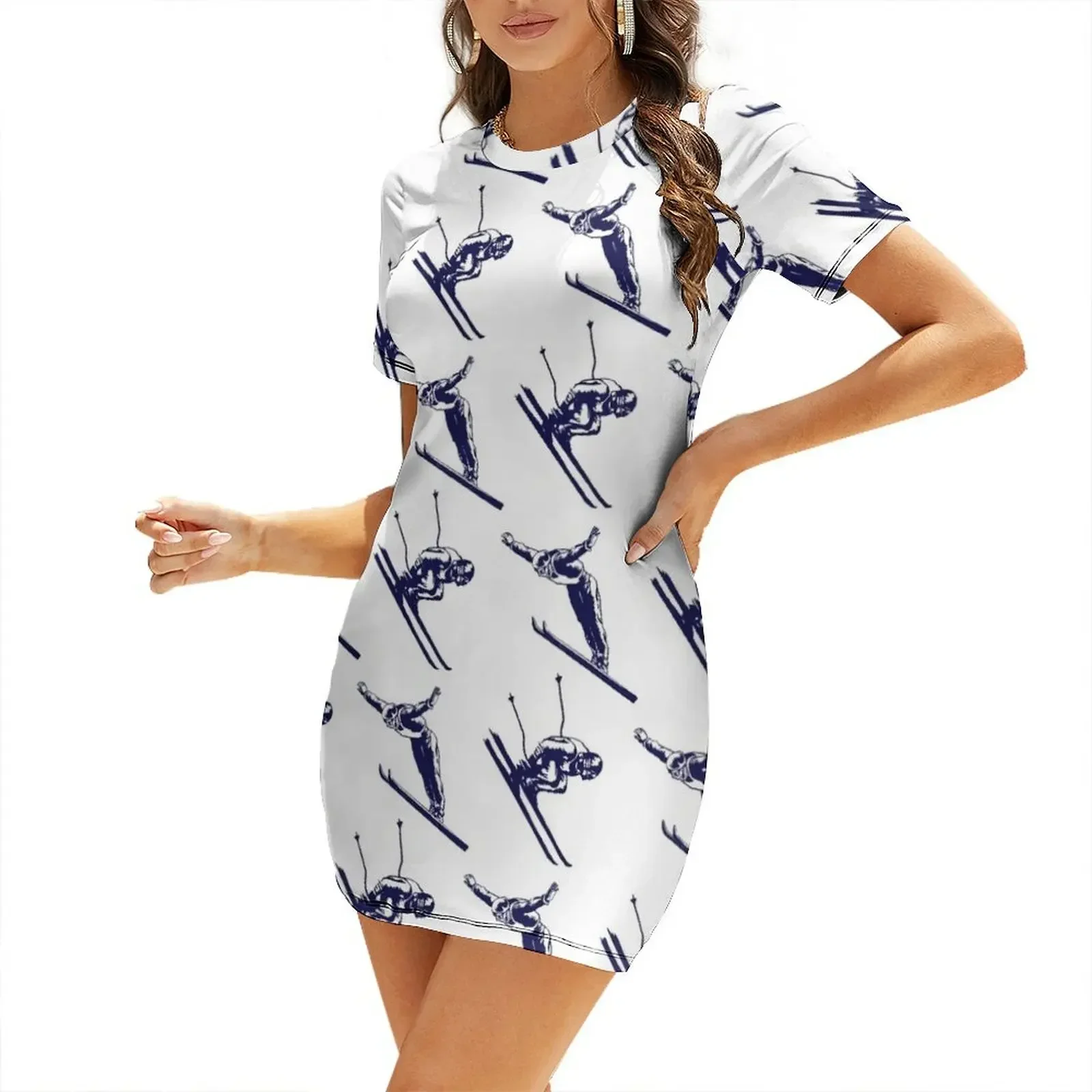 

Vintage Downhill Racer and Ski Jumper Pattern Short-Sleeved Dress Party dresses for women elegant women's dresses sale