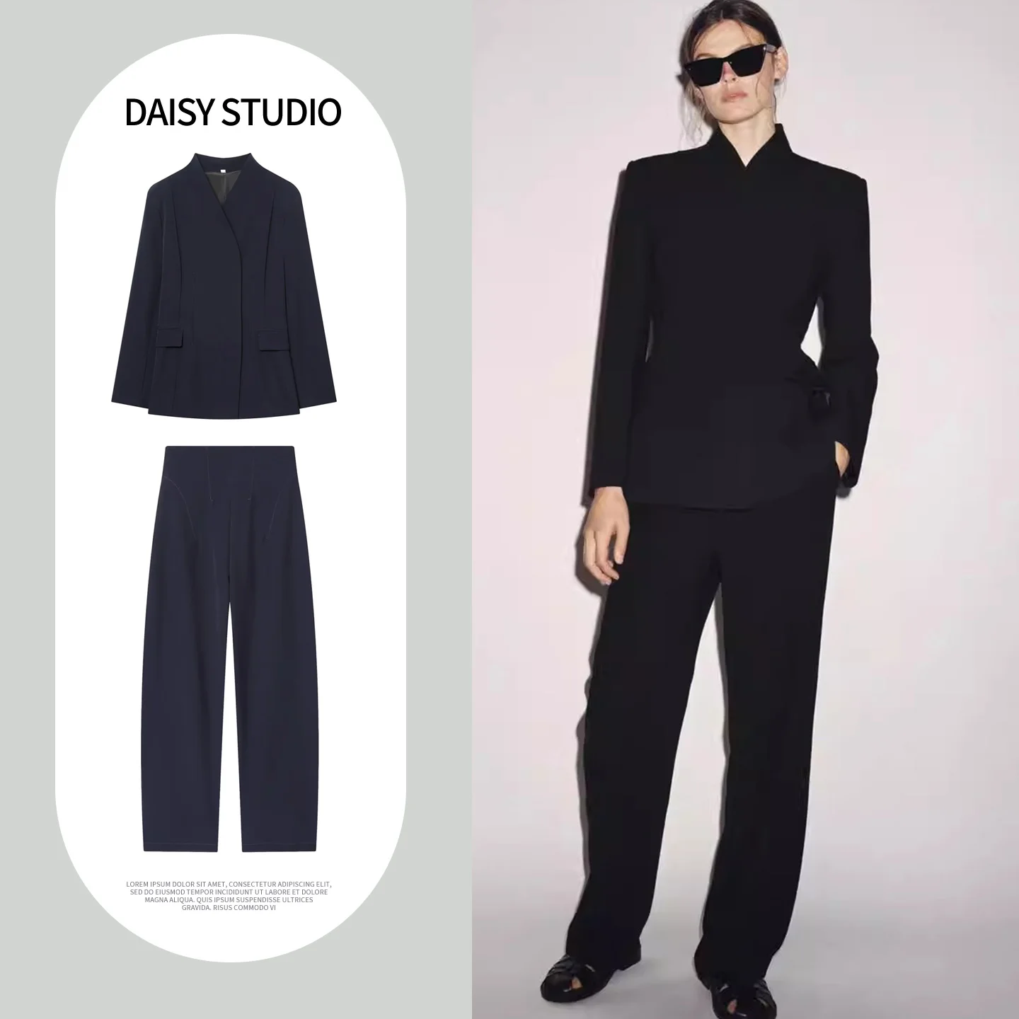 

Slim Fit Long Sleeve Zipper Casual Pants High Waist Stand Collar Suit Jacket Two Piece Set Fashionable Autumn Spring Outfit