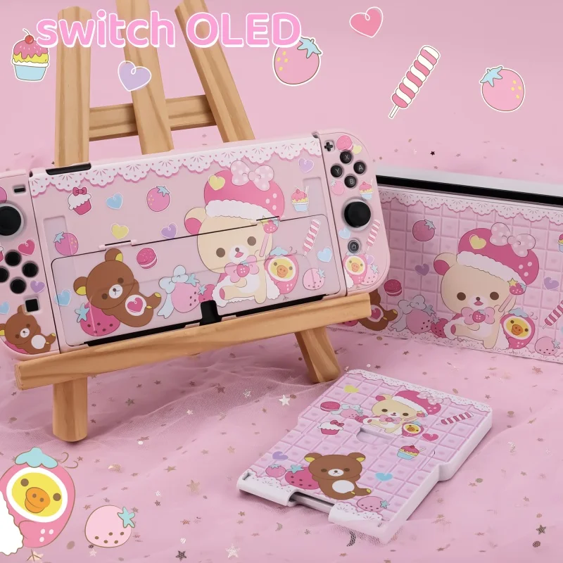 Etui ochronne Rilakkuma Series Switcholed Cute Cartoon Bear Ns Oled Pink Pc Protective Hard Shell Anime Peripherals
