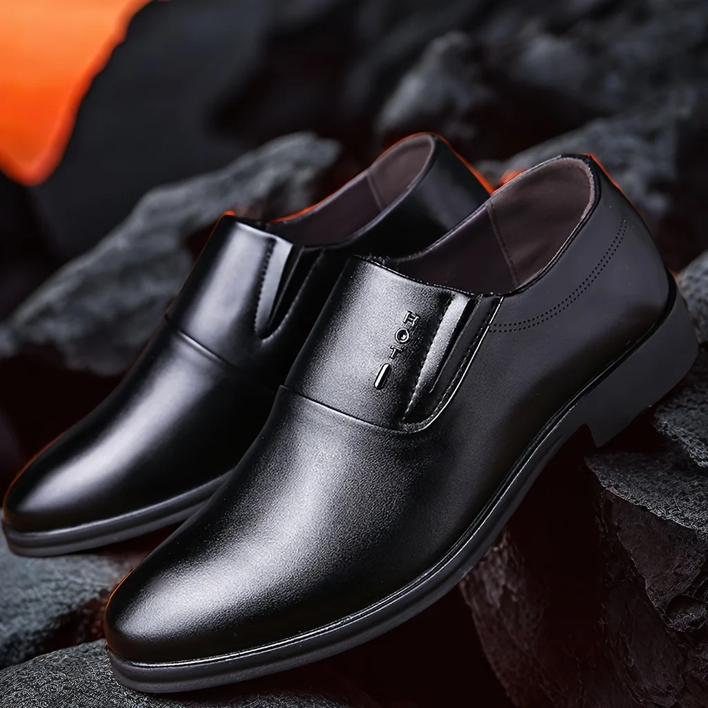 SIZE 's Solid Dress Shoes With PU  Uppers, Wear-resistant Slip On Shoes For Business Office Wedding Party