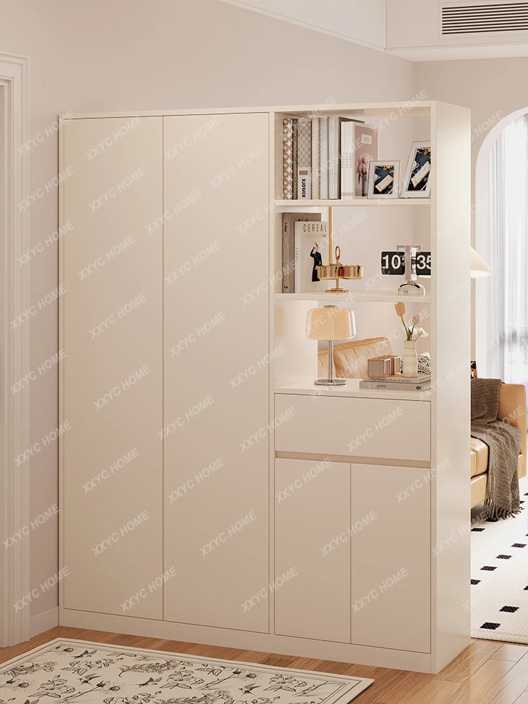 Solid wood porch cabinet shoe cabinet integrated cream wind partition rack