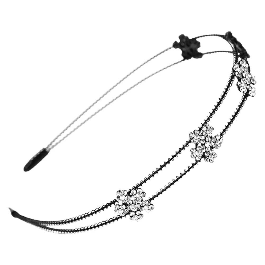 

Flower Headb for Women Black Hoop Hair Rhinestone Inlaid Head Hoop Double Layer Female Headb Fashion Decor Practical