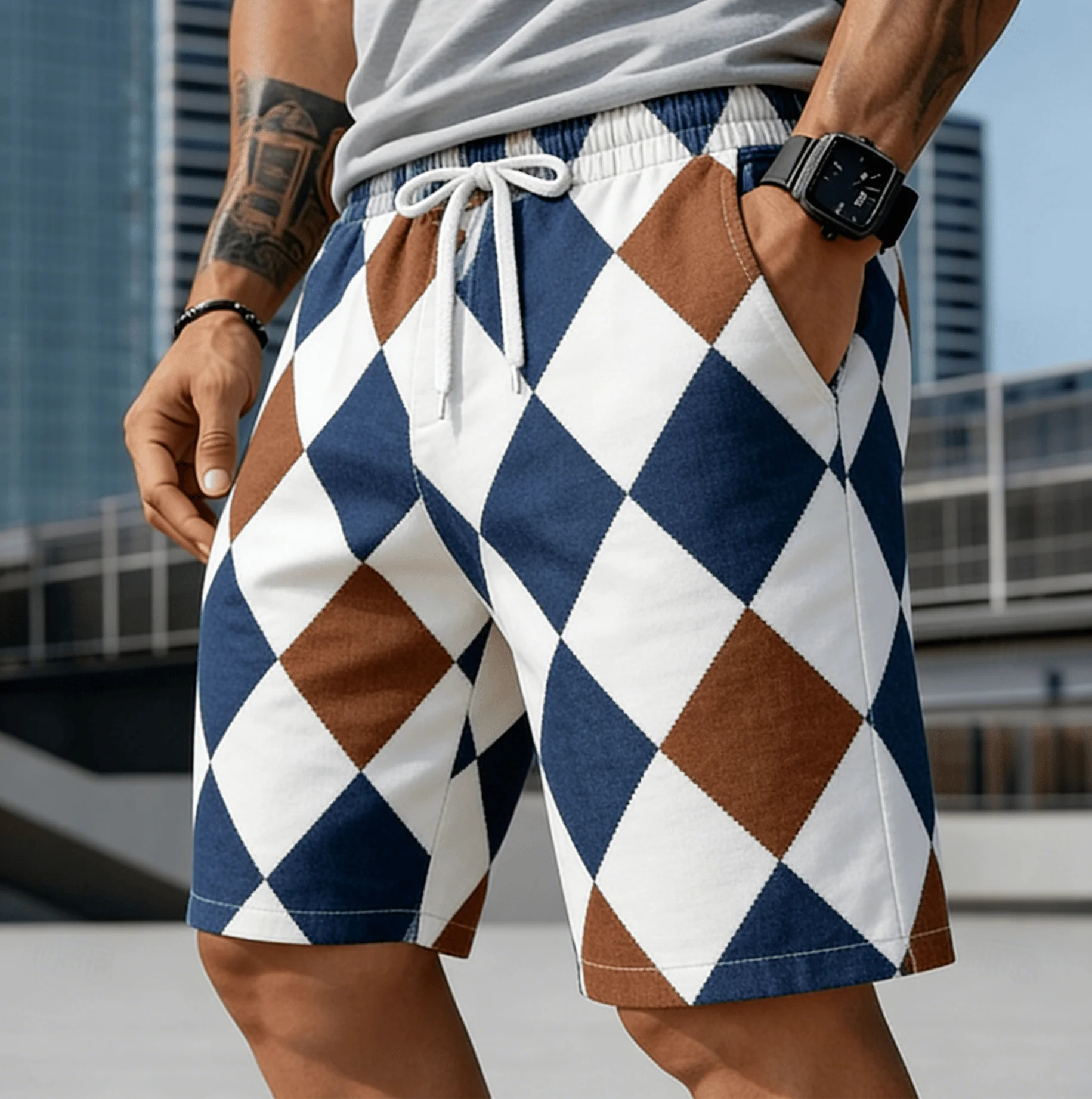 Men's Cool Retro Polka Dot Patchwork Men's Shorts, Loose Casual Spring Summer Daily Seaside Pants