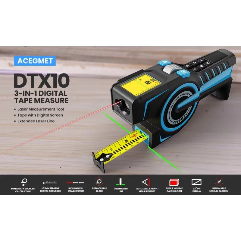 DTX10 Electronic Ruler Digital Wheel Ruler Range Finder 100m Lcd Display High Accuracy Handheld Length Measure Gage Measure Tape