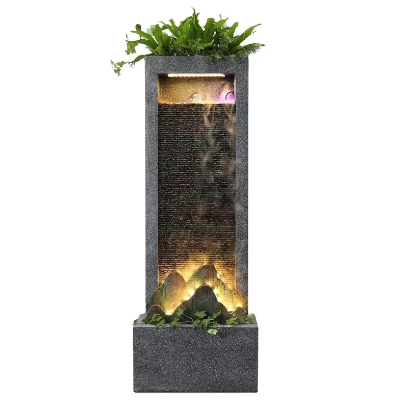 Feng Shui Resin Water Fountain Cascading Design With Wealth Attraction Concept For Home Office Zen Decor