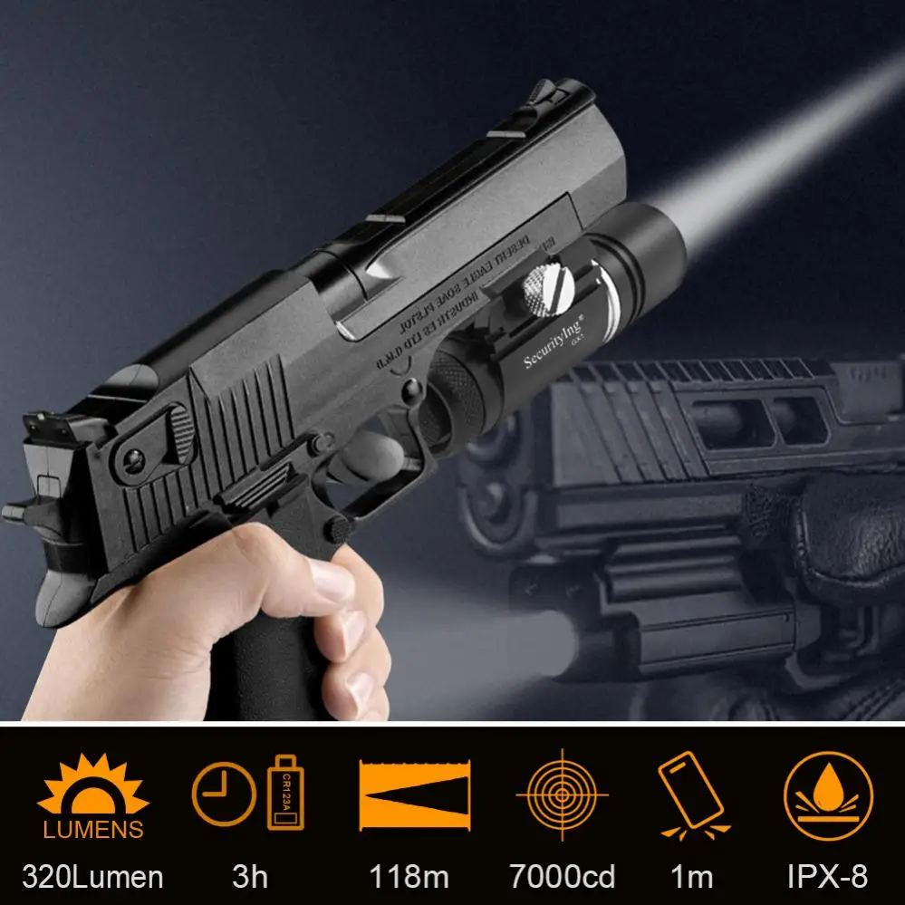 Rail Mounted Compact Pistol Light Tactical Gun Flashlight for Picatinny MIL-STD-1913 Waterproof Mini Tactical Hunting Torch