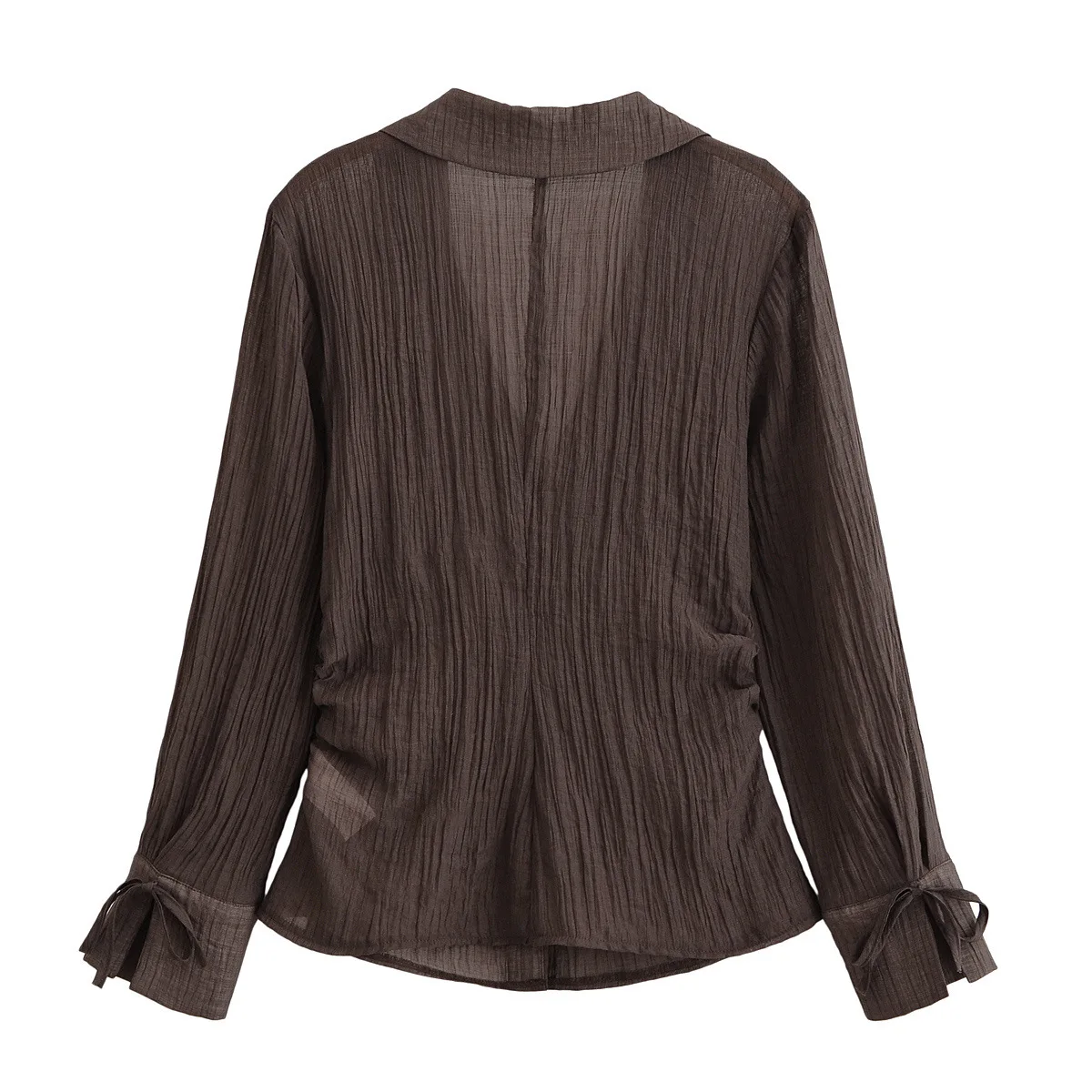 Women's Summer V-Neck Bow Tie Blouse Elegant Simple Style Semi-Transparent Top for Spring Fashion