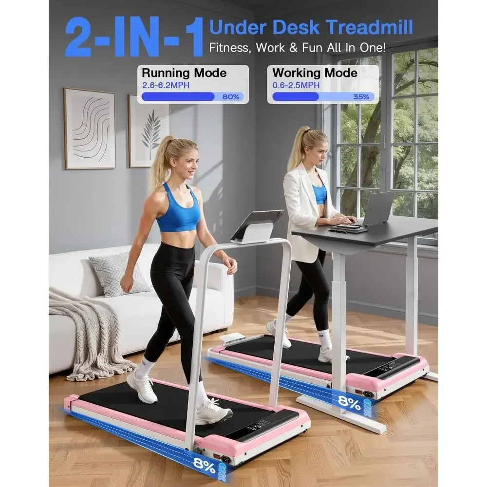 Dual-Function Treadmill with Adjustable Incline, Ultra-Quiet 3.5 HP Folding Walker for Home Office, LED Display & Remote, Suppor