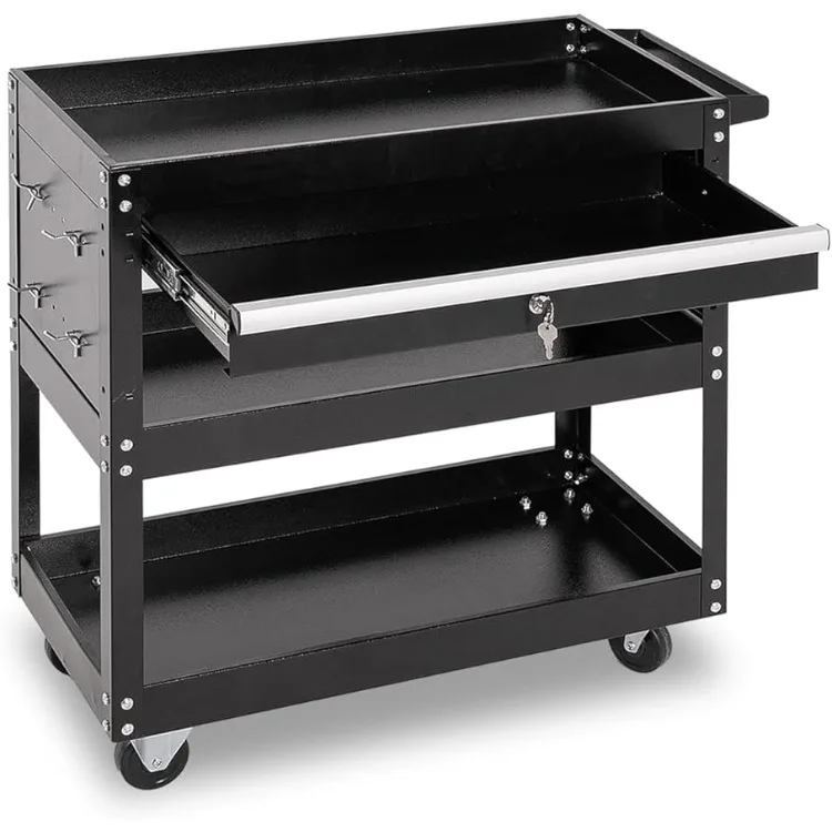 SUN & SUMMER Tool Chest with Wheels, Rolling 3-Tier Tool Box with Wheels 330 LBS Capacity Heavy Duty Utility Industrial