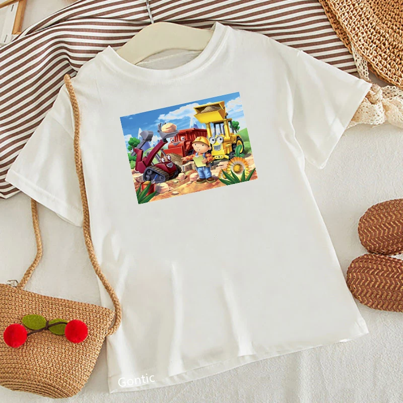 Baby Boy T-shirt Cartoon Bob The Builder T Shirt Children\'s Clothes Summer Top Kids White Casual Short Sleeve Tshirts for 2-13 Y