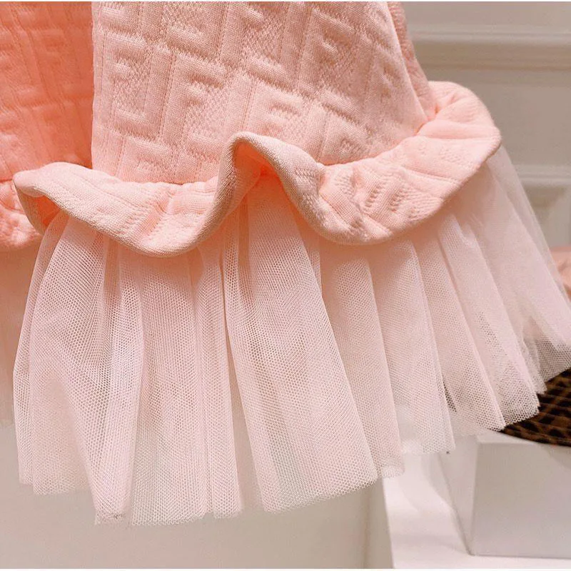 Baby Girls Dresses Spring Autumn Summer Pink Mesh Prinscess Short Sleeve Dress Children Clothing Girls Casual Dresses For 1-12y