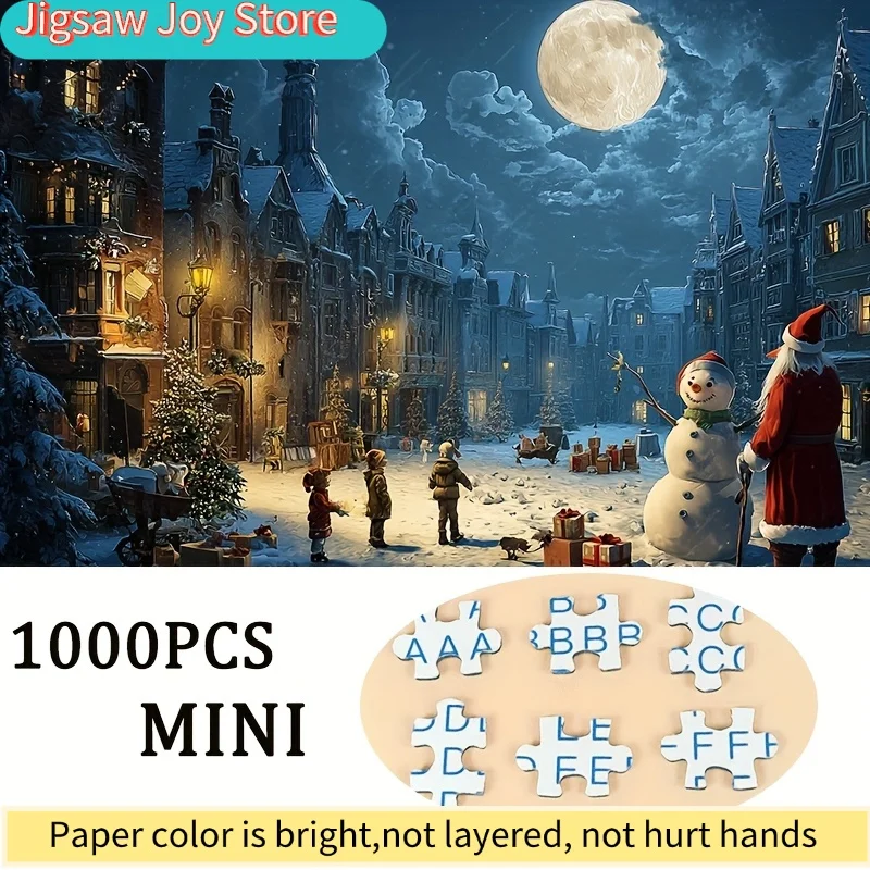 Pudełko zawierające 1000 mini układówek papierowych dla dorosłych o tematyce 'Ciche ulice na świąteczną noc', odpowiednie do gier imprezowych i Ac...