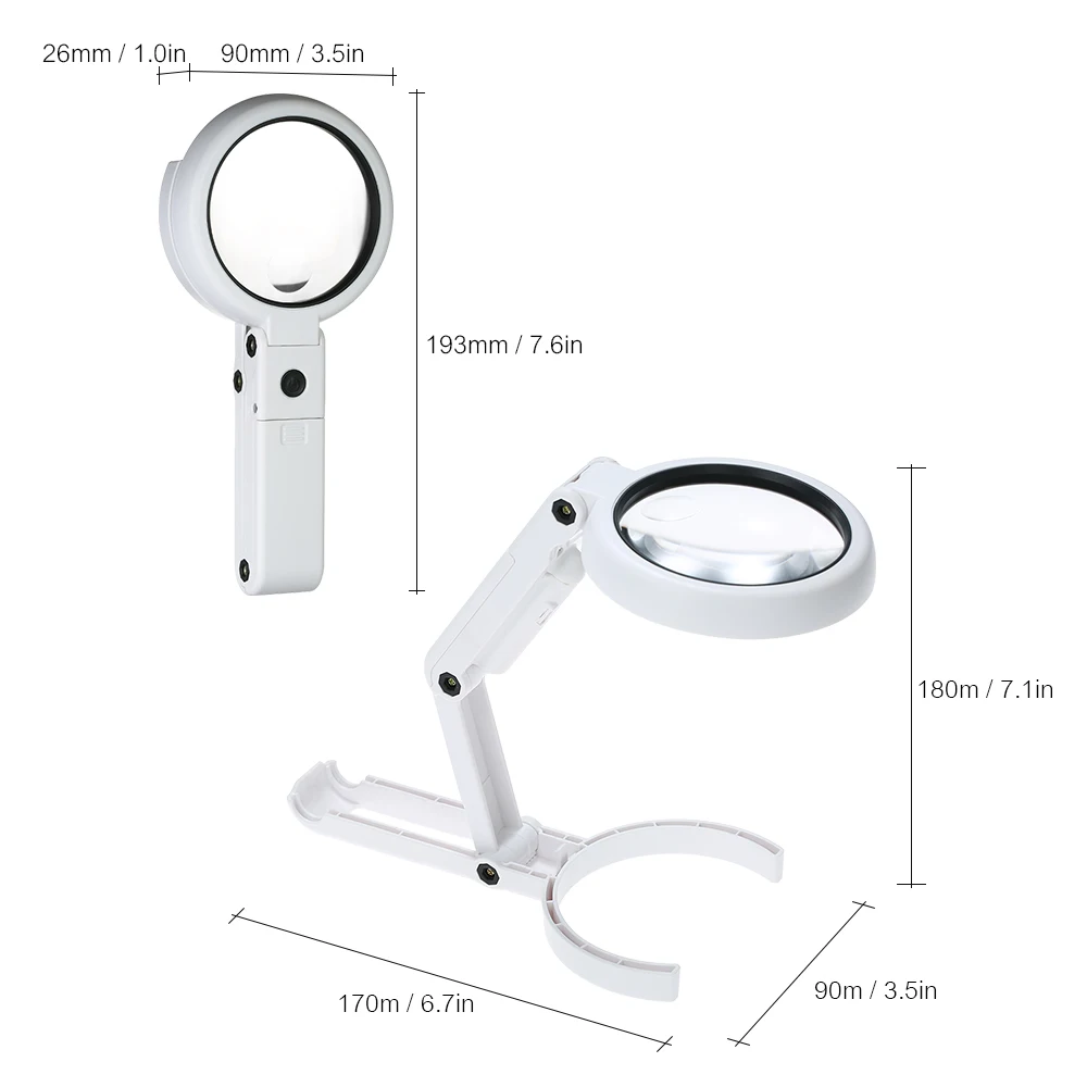 Lupa plegable 5x 11x para reparación con 8 luces LED y soporte, escritorio de mano, lámpara de lectura para personas mayores