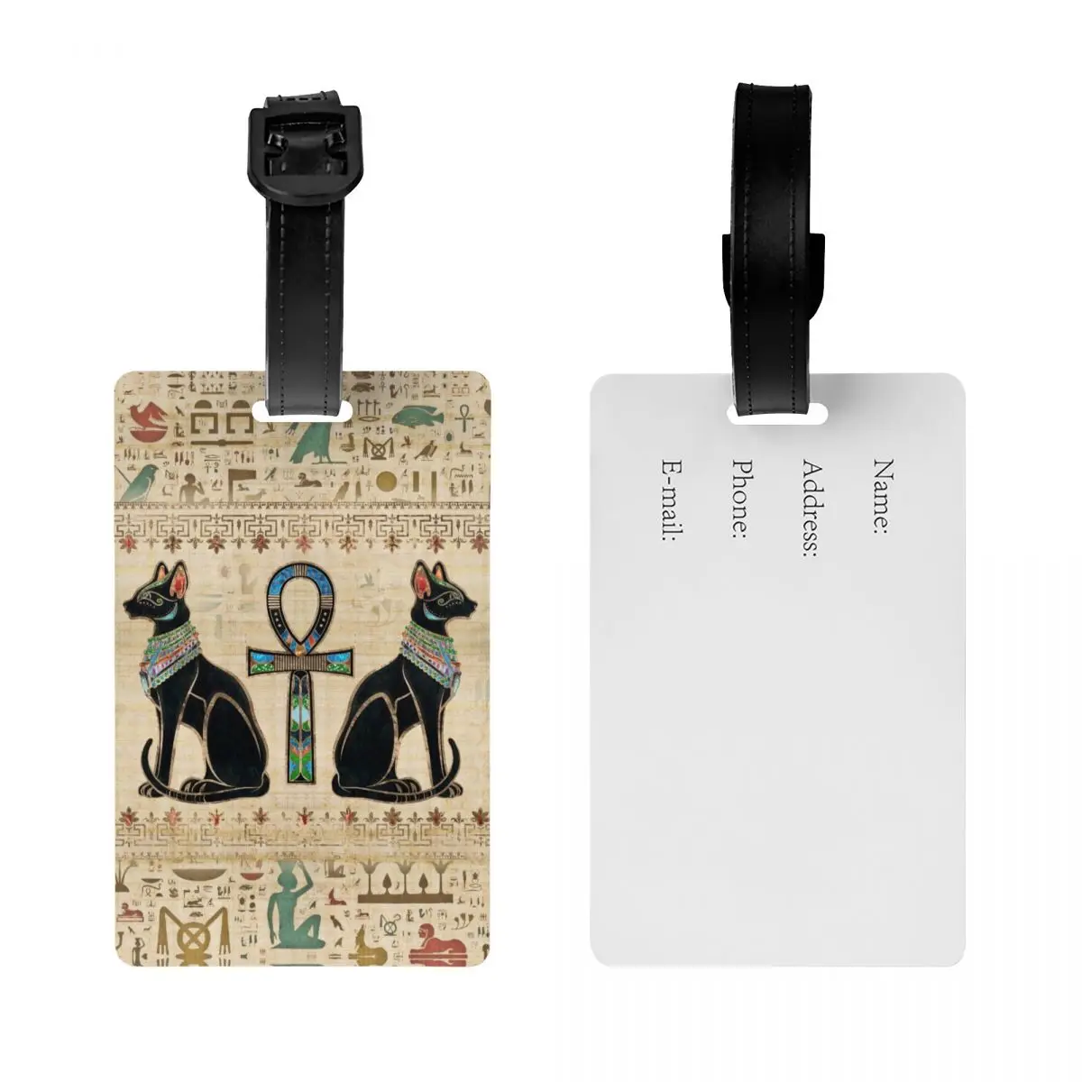 Egyptian Cats And Ankh Cross Luggage Tag Custom Ancient Egypt Baggage Tags Privacy Cover ID Label