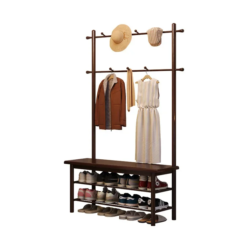 

Solid wood shoe changing stool, integrated hanger at the door, shoe cabinet and coat rack at the entrance