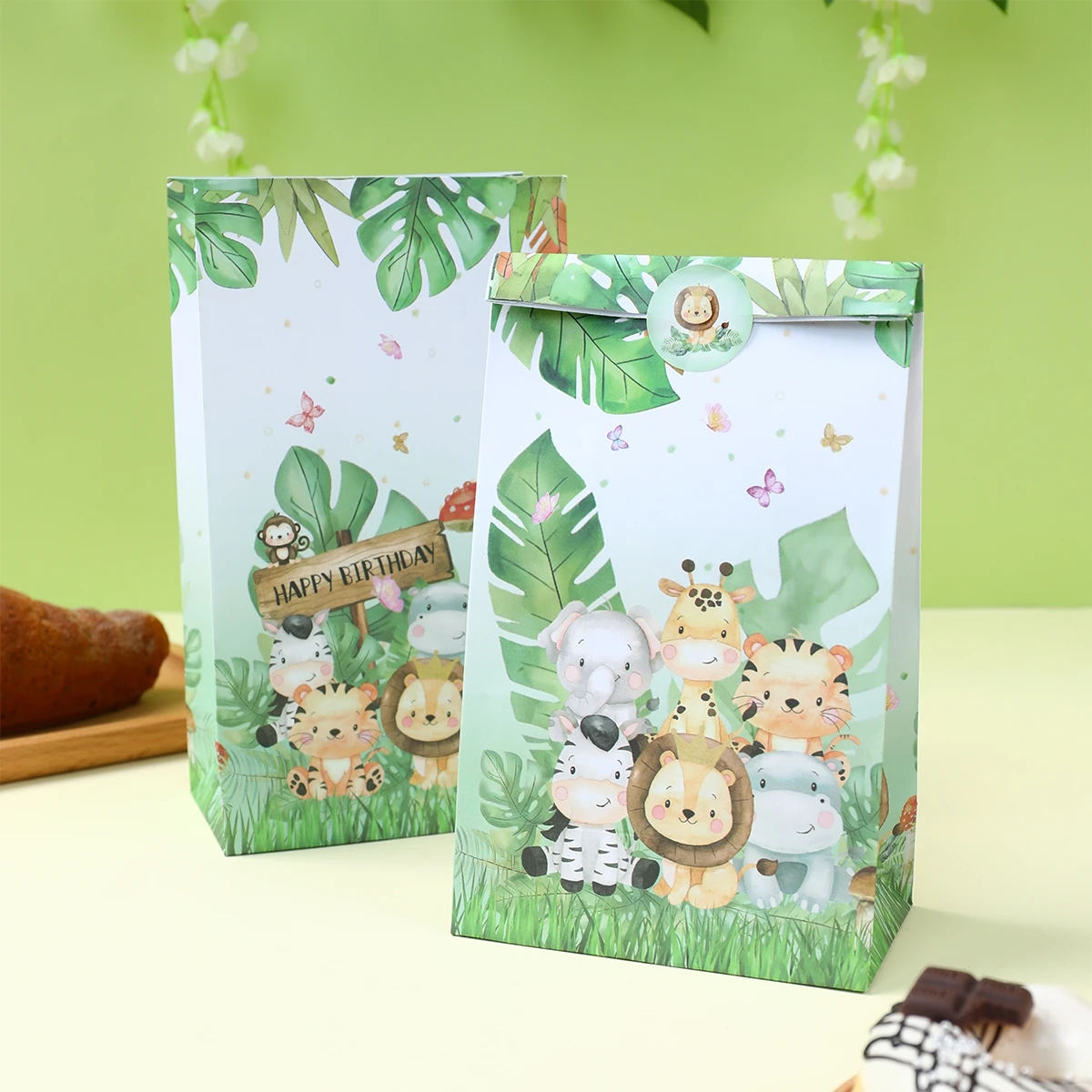 Jungle Animals Gift Bag Wild One Forest Birthday Party Decorations Kids Favors Candy Cookie Gift Bags Boys Baby Shower Supplies