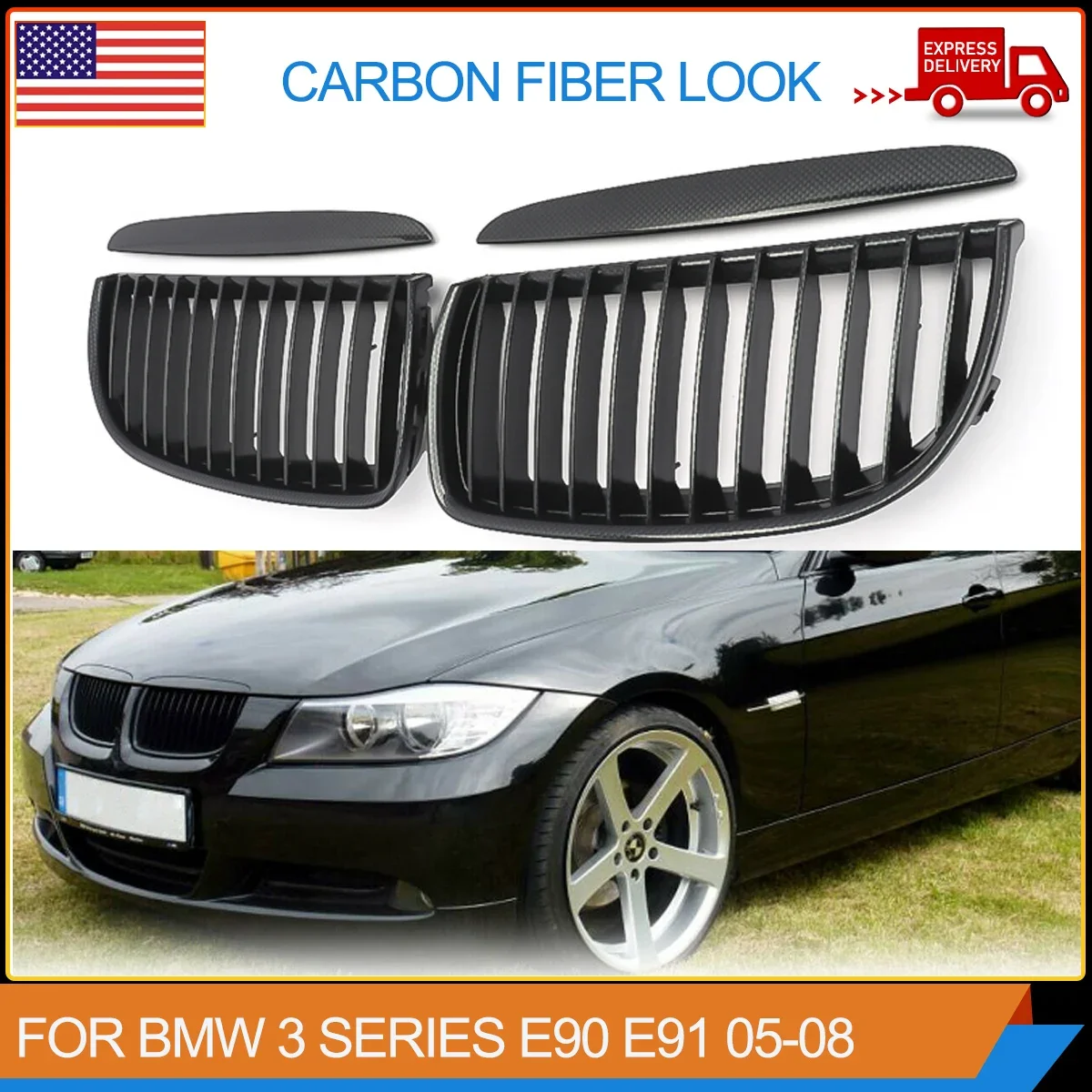 

MagicKit 1 Pair Front Kidney Grille Bumper Hood Grill Grilles For BMW E90 05-08