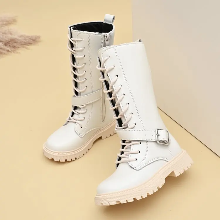 Girls Long Boots Black Knee-high Autumn Winter Children High Tide Boots Zipper Fashion 2026 Brand New Kids Motorcycle Boots