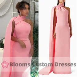 Blooms Pink One-shoulder Customized Evening Dresses For Prom Cape Saudi Wedding Formal Occasion Floor-length Party Gown