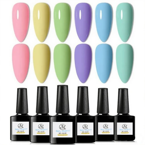 Imagen 2 del producto Juego de Esmalte de uñas de Gel para todas las estaciones, Kits de Esmalte de Gel UV semipermanente con purpurina, color nude, rosa y rojo, todo para manicura, 6 uds.