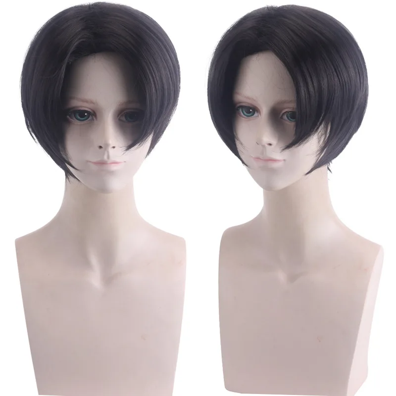 الاصطناعية شعر مستعار أسود قصير الجزء الأوسط أرملة الذروة شعر مستعار تأثيري لحزب الهالوين أنيمي زي ألياف مقاومة للحرارة الشعر #3