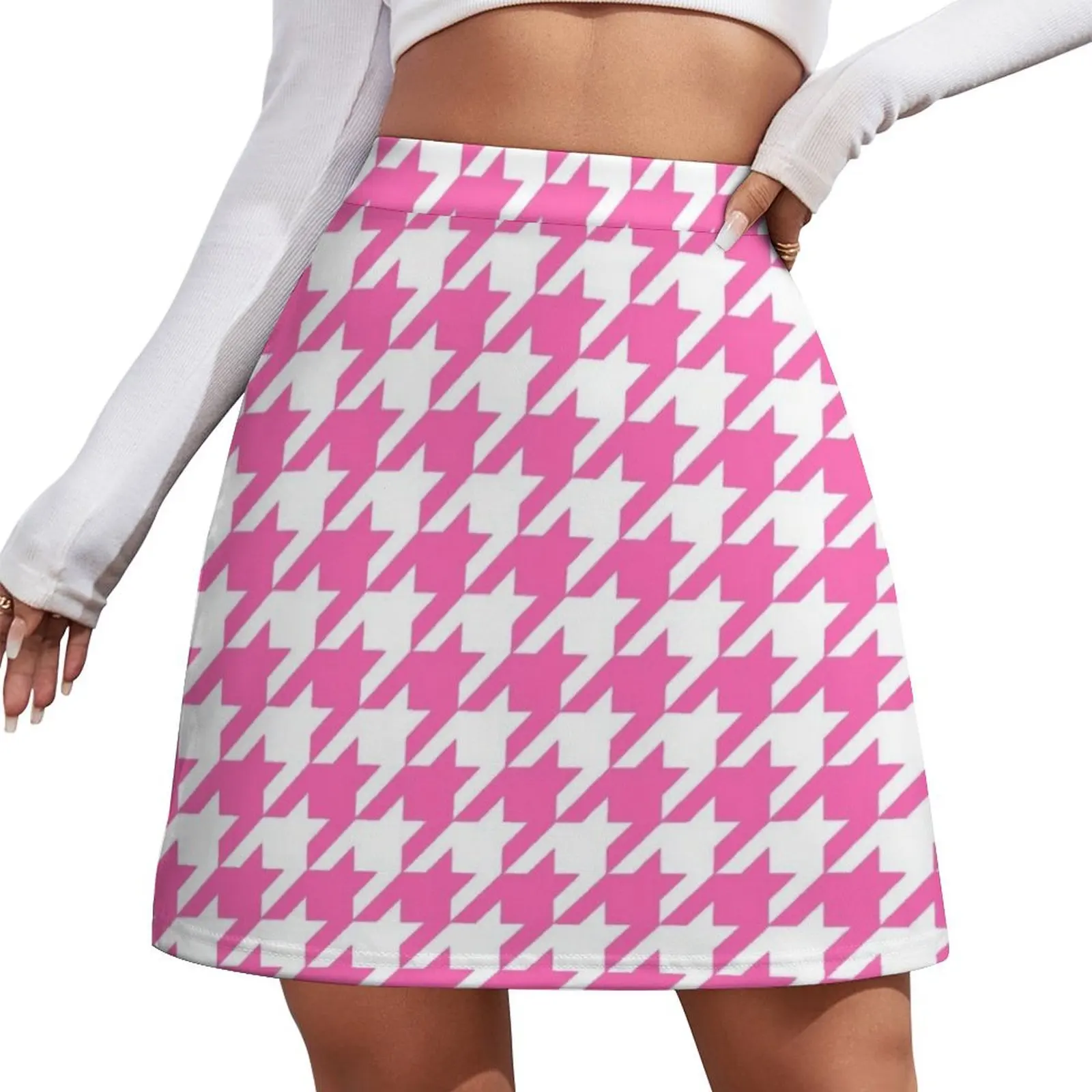 Hot Pink Houndstooth Mini Skirt Woman skirt skirts for women Mini Skirt