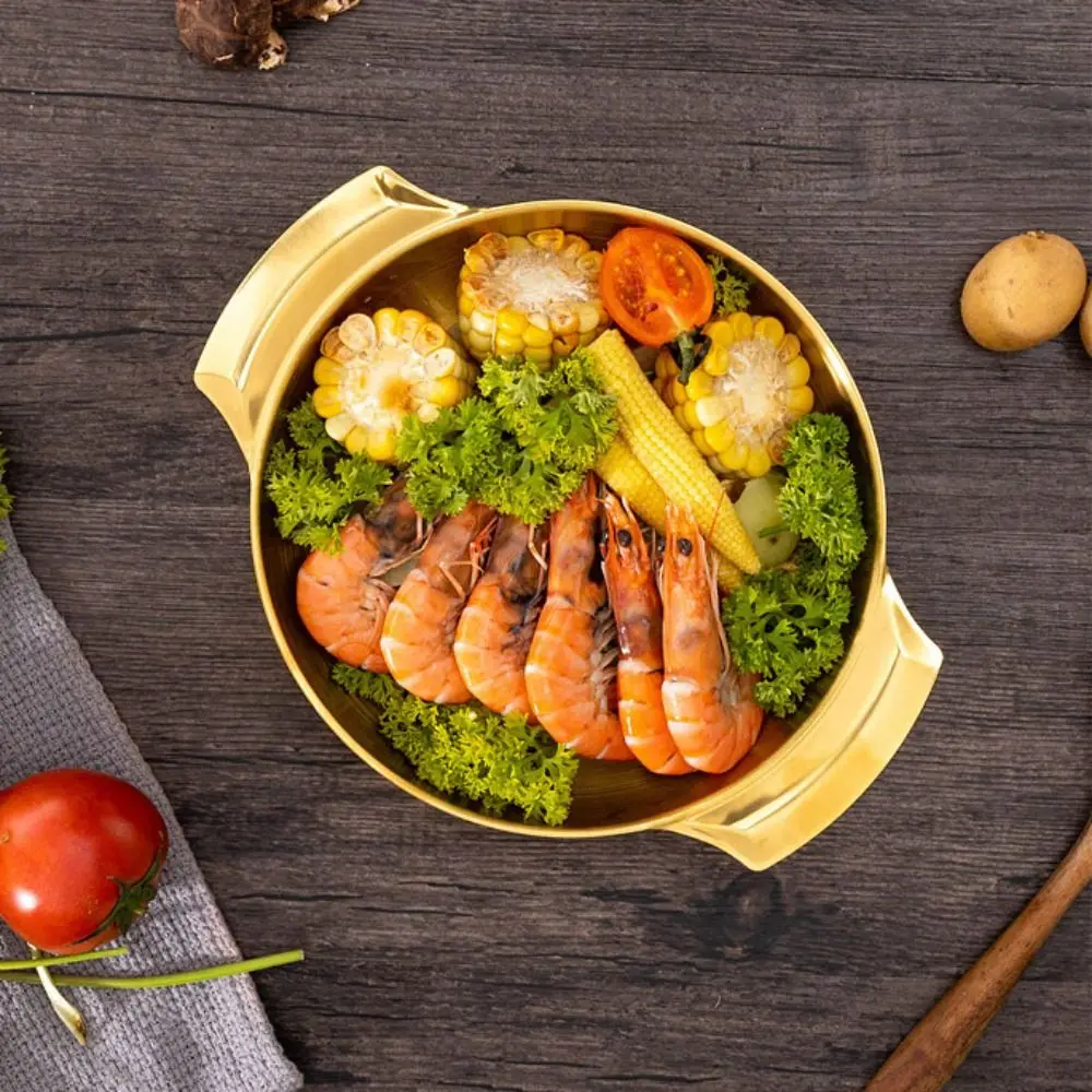 Cookware Stainless Steel Korean Style Pot Silver/gold Conjoined Double Handles Cooking Pan Deep Soup Basin Ramen