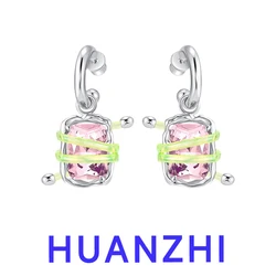 HUANHIZ 2023 Colored Square Plastic Earrings Summer Beach Drop Earrings for Women High Quality Trendy Jewelry Cute Accessories